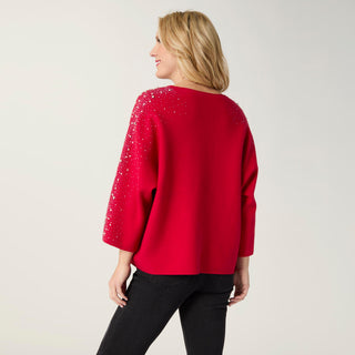 Heavenly-Luxe Dolman Sweater with Rhinestones - Tango Red