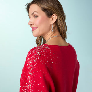 Heavenly-Luxe Dolman Sweater with Rhinestones - Tango Red