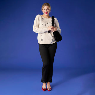 Lightweight Heavenly-Luxe Embellished Circle Sweater - Oatmeal