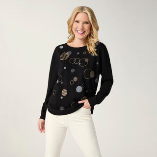 Lightweight Heavenly-Luxe Embellished Circle Sweater - Black