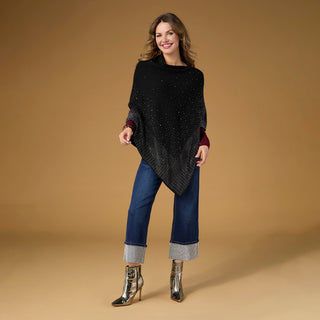 Anastasia Envelope Neck Poncho with Rhinestones - Black