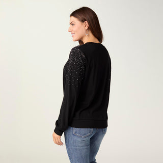 Giselle Rhinestone Top with Banded Bottom - Black