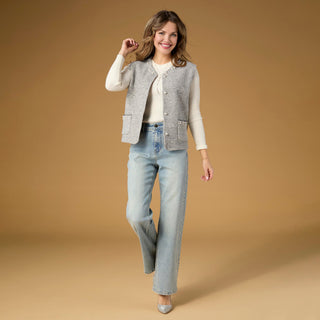 Alana Metallic Vest with Faux Pearls - Grey