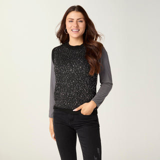 Fatima Sequin Pullover Vest - Black