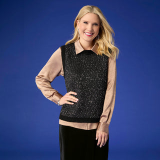 Fatima Sequin Pullover Vest - Black