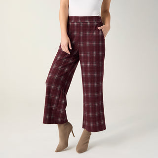 Mallory Wide Leg Crop Plaid Pant - Merlot