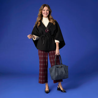 Mallory Wide Leg Crop Plaid Pant - Merlot