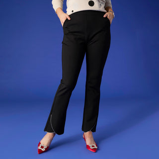 Celyse Baby Flare Pant with Rhinestone Tulip Hem - Black