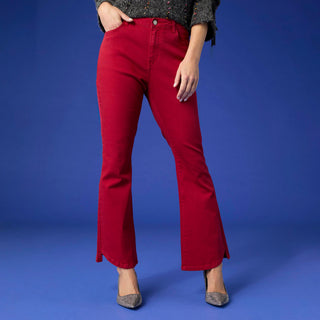 Willa Flare Pant with Curved Hem - Red