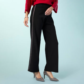 Georgie Wide Leg with Sparkle Stripe - Black