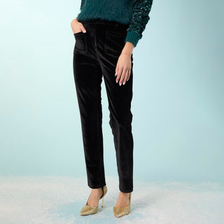 Melany Velour Straight Leg with Patch Pockets - Black
