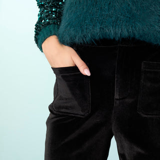 Melany Velour Straight Leg with Patch Pockets - Black