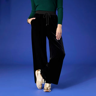 Carolina Velour Pant with Tie Waist - Black