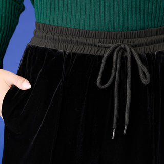 Carolina Velour Pant with Tie Waist - Black