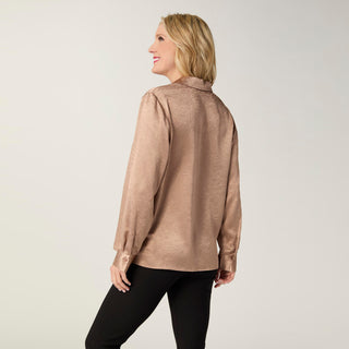 Maryann Metallic Crinkle Button Front Shirt - Bronze