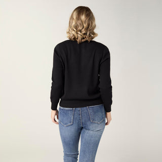 Lauren Lightweight Sweater with Rhinestone Front - Black