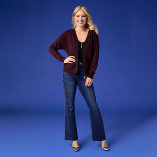 Lauren Lightweight Cardigan with Embellished Sleeve - Eggplant