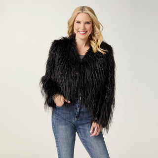 Raven Tinsel Faux Fur Jacket - Black