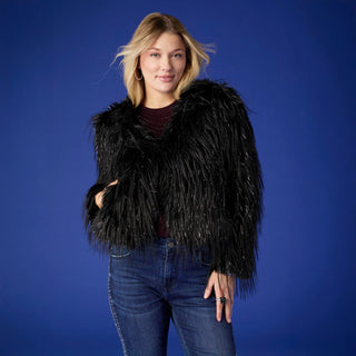 Raven Tinsel Faux Fur Jacket - Black