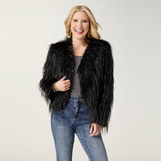 Raven Tinsel Faux Fur Jacket - Black