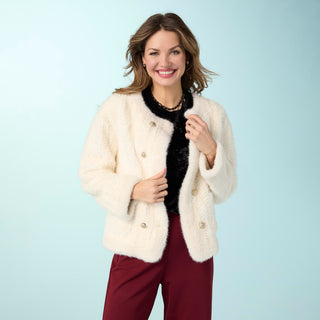 Rebecca Cable Knit Design Faux Fur Jacket - Winter Winte