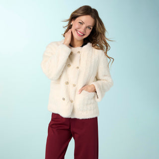 Rebecca Cable Knit Design Faux Fur Jacket - Winter Winte