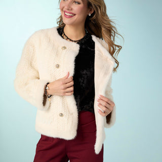 Rebecca Cable Knit Design Faux Fur Jacket - Winter Winte