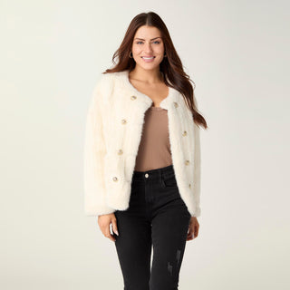 Rebecca Cable Knit Design Faux Fur Jacket - Winter Winte