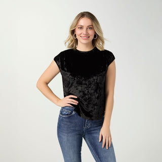 Lorelai Crushed Velour Cap Sleeve Top - Black
