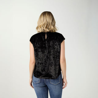 Lorelai Crushed Velour Cap Sleeve Top - Black