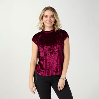 Lorelai Crushed Velour Cap Sleeve Top - Wine