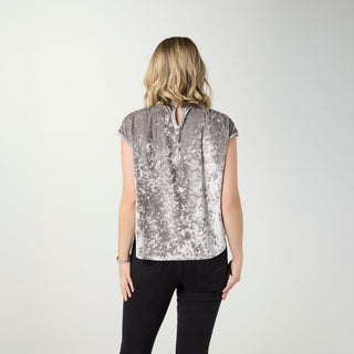 Lorelai Crushed Velour Cap Sleeve Top - Silver