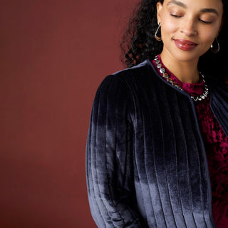 Vanessa Quilted Velour Jacket - Navy