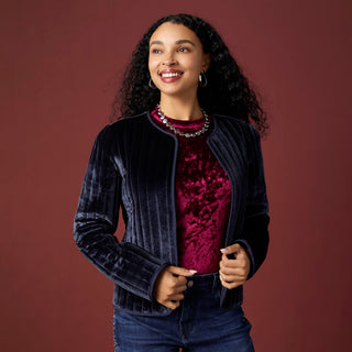 Vanessa Quilted Velour Jacket - Navy