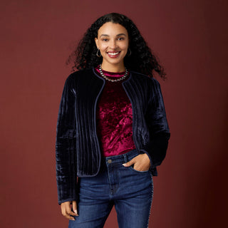 Vanessa Quilted Velour Jacket - Navy