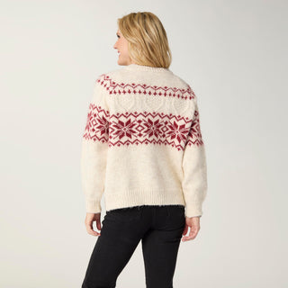Maalin Fair Isle Cardigan with Toggle Buttons - Winter White/Red