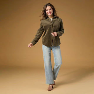 Aubree Corduroy Button Front Collared Shirt - Olive