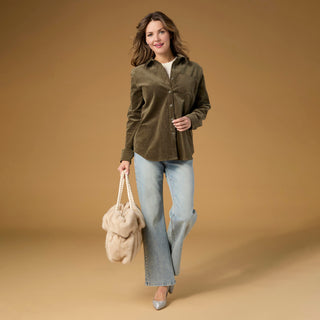 Aubree Corduroy Button Front Collared Shirt - Mocha