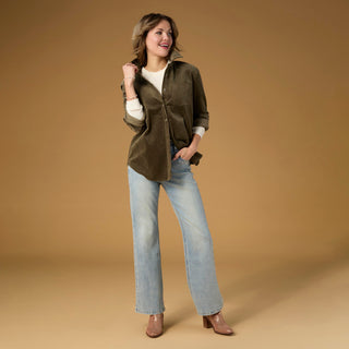 Aubree Corduroy Button Front Collared Shirt - Mocha