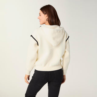 Malia Zip Front Hoodie with Piped Trim - Ivory