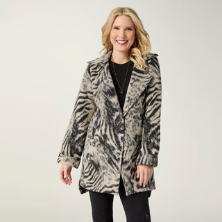 Joanna Brushed Notch Collar Jacket - Grey/Black Animal