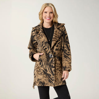 Joanna Brushed Notch Collar Jacket - Camel/Black Animal