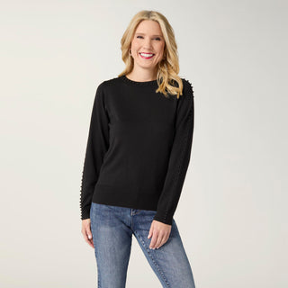 Brynn Fine Gauge Sweater with Sleeve Studs - Black