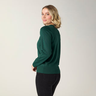 Brynn Fine Gauge Sweater with Sleeve Studs - Hunter Green