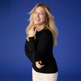 Brynn Fine Gauge Sweater with Sleeve Studs - Hunter Green