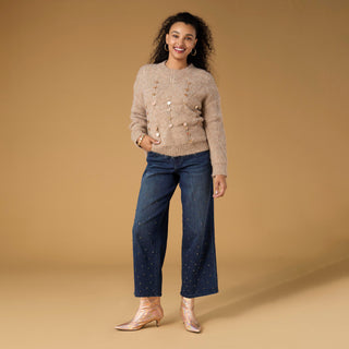 McKenna Pointelle Sweater with Paillettes - Beige Heather
