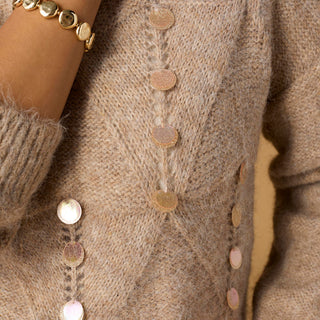 McKenna Pointelle Sweater with Paillettes - Beige Heather