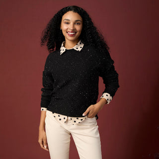 Janece Crew Neck Sparkle Sweater - Black