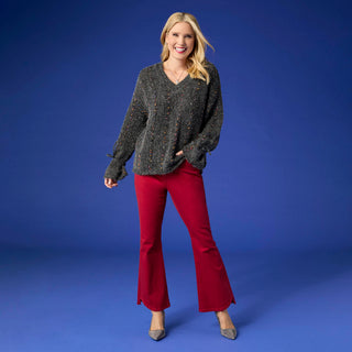 Mira Sequin Mini-Pom Tie-Sleeve Sweater - Grey Multi