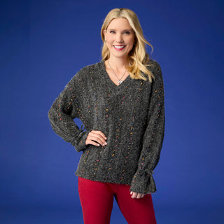 Mira Sequin Mini-Pom Tie-Sleeve Sweater - Grey Multi